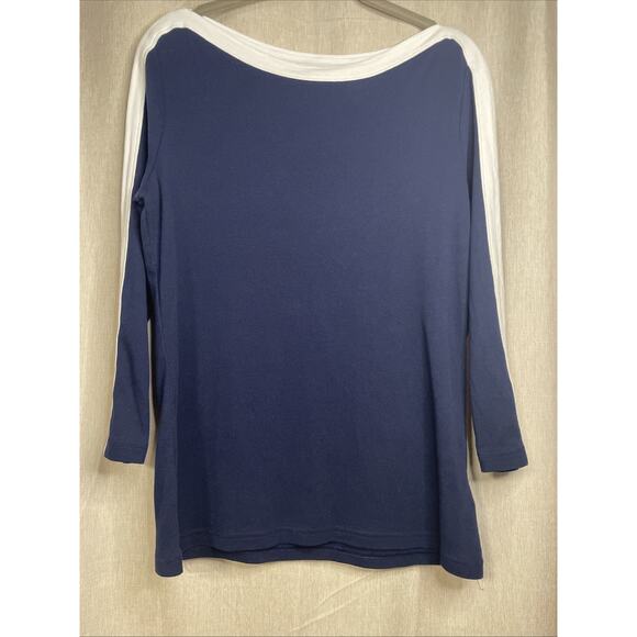 Chaps Boat Neck Navy Knit Top Women's Sz Medium- 3/4 Sleeve - Nautical/Classic - Picture 1 of 5